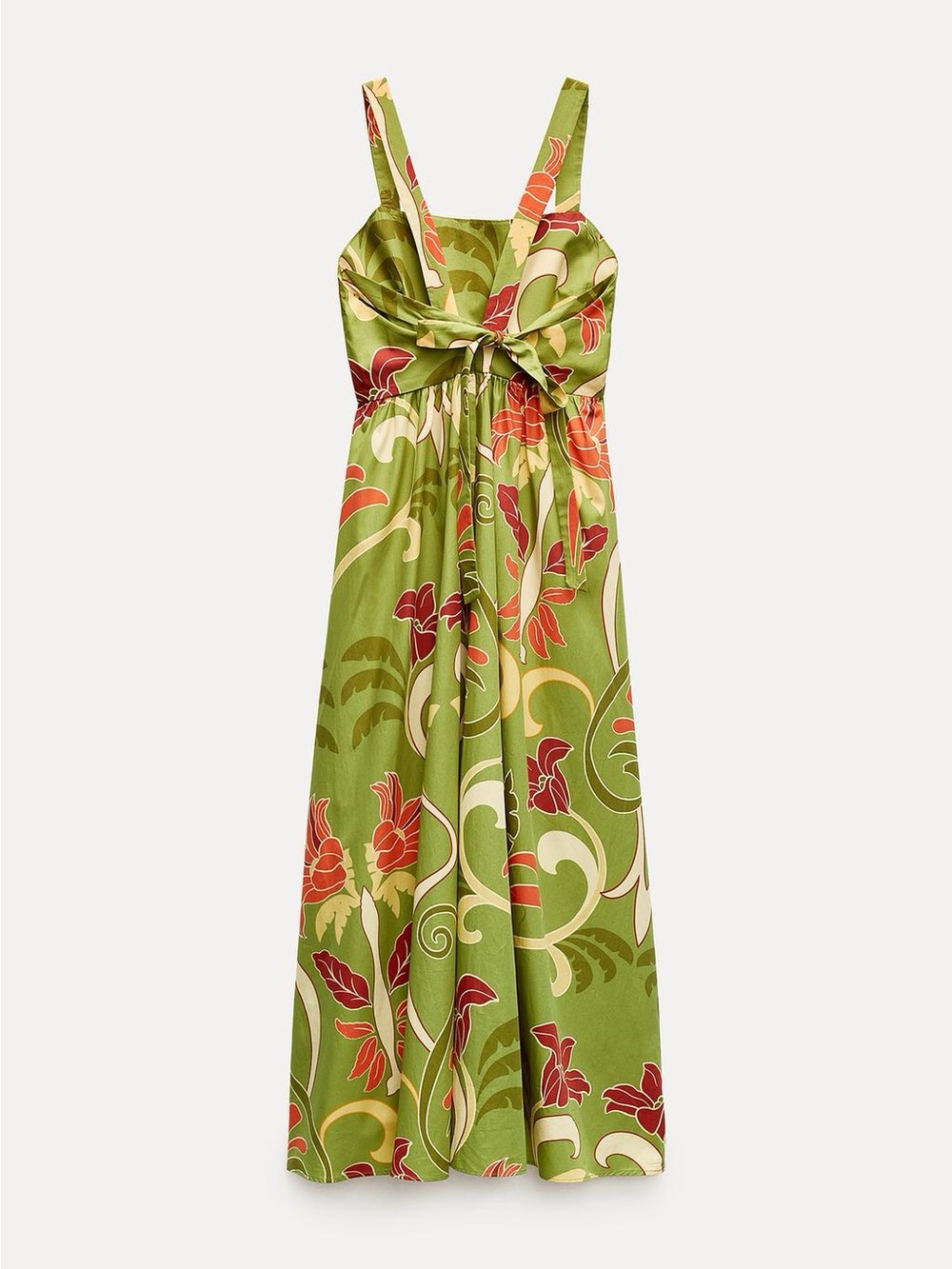 Zara Olive Green Floral Midi Dress with Red & Cream Accents - Picture 3 of 14